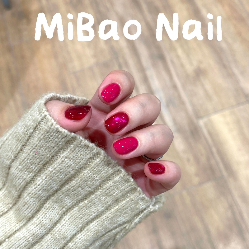 Black Plum Sauce Style Short Cat-Eye High-End Sexy Super Brightening Rose Red Finished Nail Art Solid Color Fake Nails