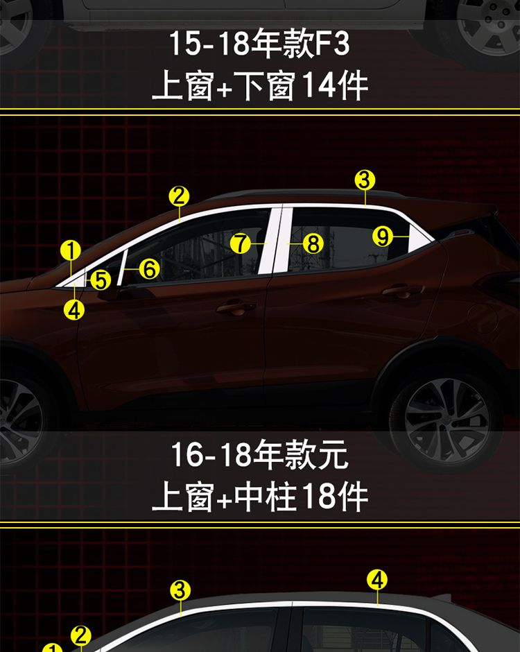 Áp dụng cho cửa sổ bằng thép không gỉ BYD Yuan F3S6 trang trí xe sửa đổi phụ kiện đặc biệt thân cửa cạnh dải sáng - Sửa đổi ô tô cọ rửa xe ô tô