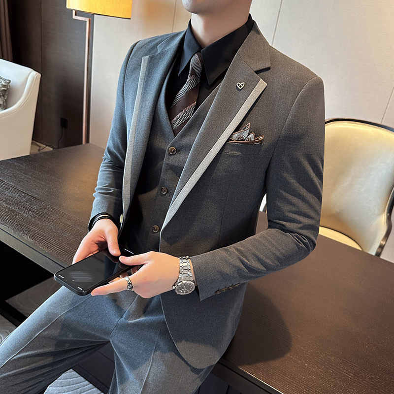 High-End Stylish Suit for Men, British Style Medium Gray Wedding Dress, Groom's Casual Suit, Slim Fit Trendy Suit for Men