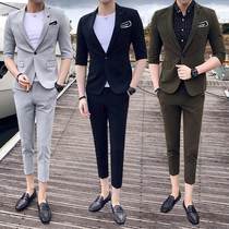 Short sleeve suit Mens Korean version Trend Summer 70% sleeves Small Western suit Mens suit mid-sleeve swarm light and light and thin