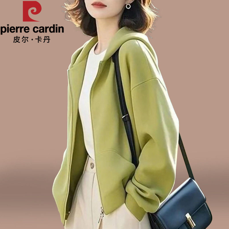 Pierre Cardin Hooded Cardigan Sweatshirt Jacket for Women Spring and Autumn 2026 New Style Casual Elegant Slimming Top