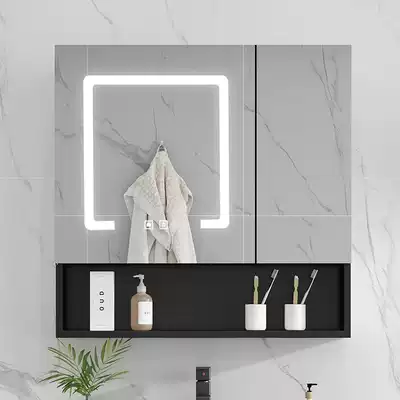 Space aluminum smart mirror cabinet with LED light wall-mounted mirror cabinet Powder room locker defogging waterproof mirror cabinet