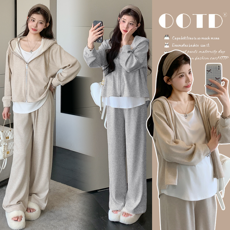 Maternity Wear Autumn Set 2026 New Style Lazy Style Fake Two-Piece Top Casual Wide-Leg Pants Two-Piece Set Spring and Autumn Maternity Wear Autumn Set 2026 New Style Lazy Style Fake Two-Piece Top Casual Wide-Leg Pants Two-Piece Set Spring and Autumn