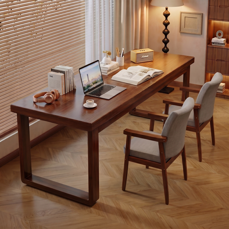 Solid Wood Desk, Study Long Table, Workbench, Antique Style Office Desk, Adult Home Bedroom Double Computer Desk