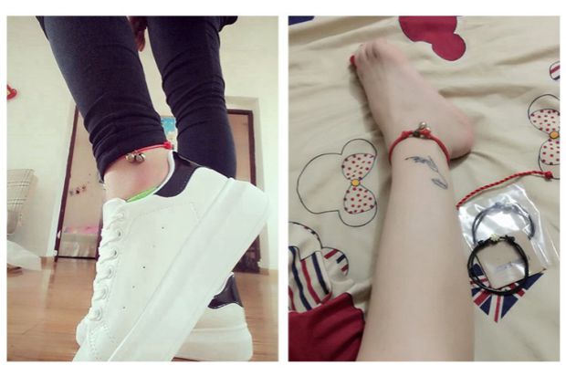 Nhật Bản và Hàn Quốc dây đỏ chuông vòng chân nam sinh viên retro đôi chân dây giày cá tính dây màu đen thời trang chân vòng chân vòng chân cá chép nữ