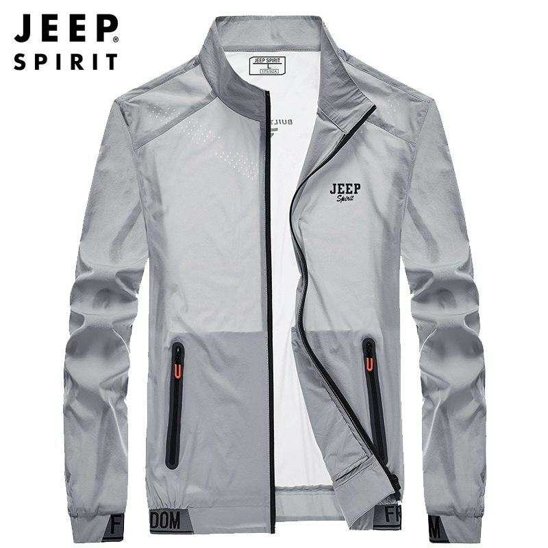 JEEP Quần áo da nam Jeep đứng cổ áo 2020 mùa hè ngoài trời quần áo chống nắng giản dị quần áo nam thoáng khí siêu mỏng áo khoác thủy triều - Cao bồi