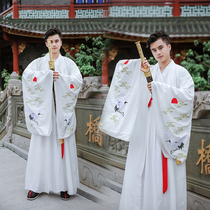 Han and Tang costume improvement Hanfu white neutral embroidery selfie graduation photo Crane embroidery costume with the same elegant male