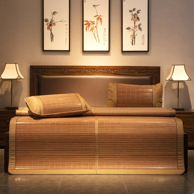 夏季可折叠凉席竹席1.5米1.8米单人双人学生宿舍双面冰丝席子套件