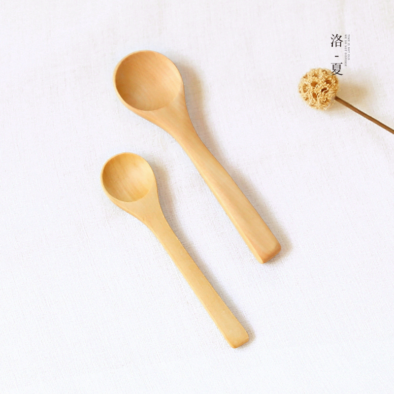 Retro solid wood log small non-carved varnish soup spoon honey jam maltose coffee teaspoon mixing spoon