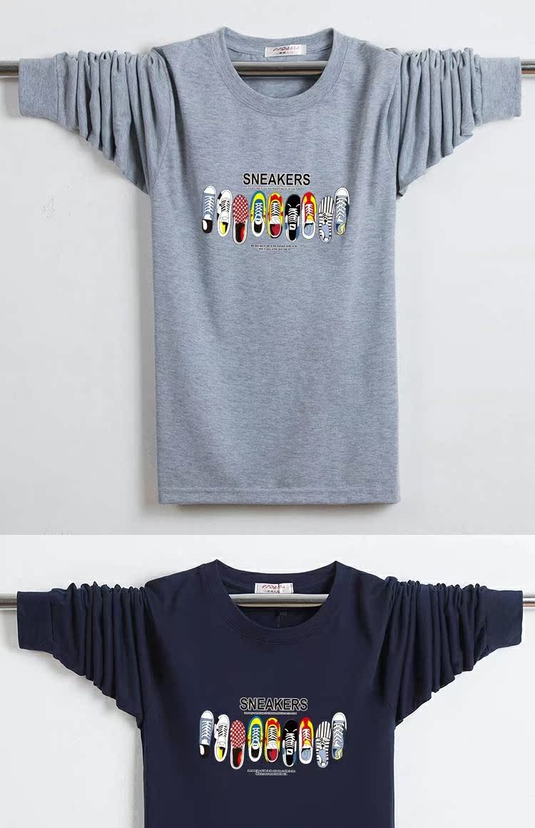 Đặc biệt hàng ngày mùa thu cotton tay dài áo thun nam cộng với phân bón XL vòng cổ béo Quần áo mùa thu thanh niên áo thun rộng thời trang big size
