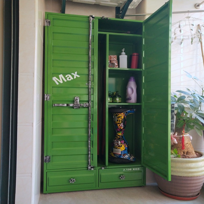 American Industrial Wind Balcony Iron Art Container Wardrobe Retro Closet made of old clothes and hood Footwear Cabinet Customised