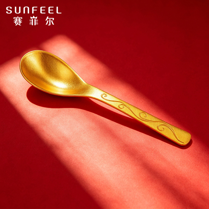 Safir Gold Spoon Pure Gold 999.9 Mini Gold Spoon Traditional Craft Collection Ornament Gift