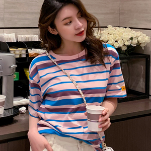 夏季韩版ins条纹女款短袖t恤