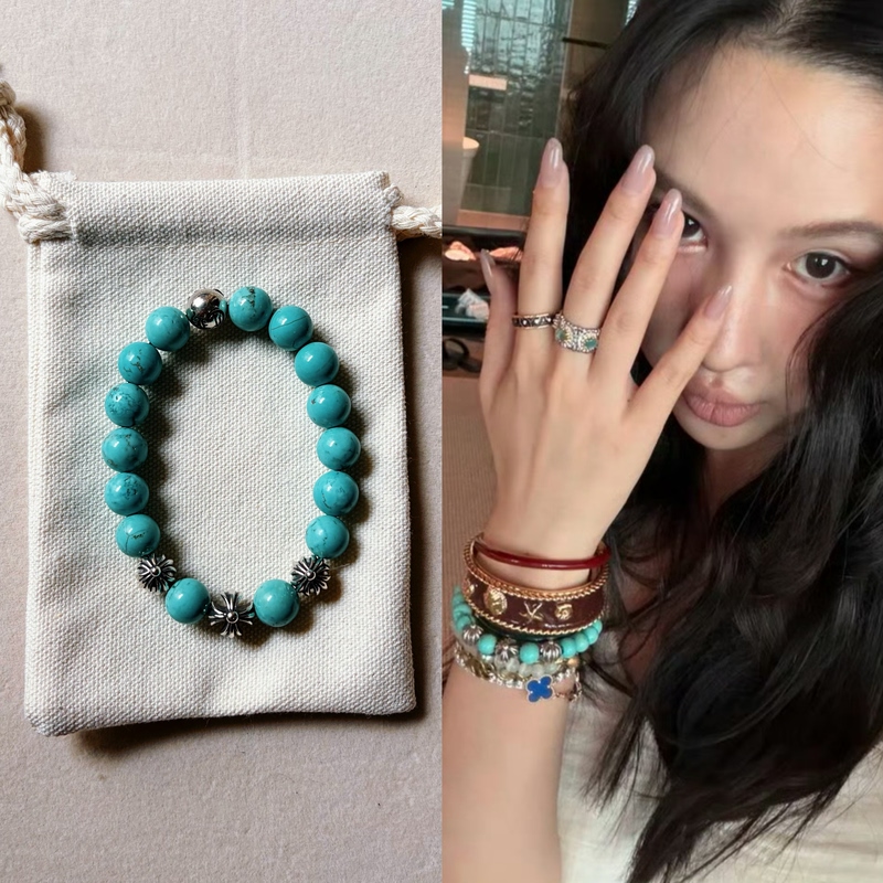 Mright Lu Han Thai Silver Cross Turquoise Bracelet High-Grade Brass Electroplated Sterling Silver Bracelet Crystal Men's Bracelet