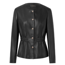 La Koradior 2024 autumn new sheepskin round neck slim leather jacket short leather top