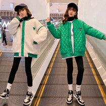 Girls Lamb Suede Fall Clothing 2021 New Childrens Ocean Fashion Fall and Winter Double - sided Baseball Clothing