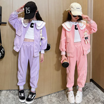 Girlsclothing red suit autumn dress 2022 new gas fashion in the childhood spring and autumn childrens sports two sets