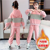 Girl Gold Velvet Suit Autumn Dress 2021 New Children Foreign Gas Plus Suede Thickened Autumn Winter Sports Two Sets