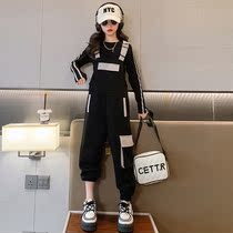 Girls strap pants suit spring - style 2023 new childhood stylish leisure children long - sleeve T - piece set