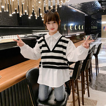 Girls Long Sleeve Shirt 2022 New Childs Yang Fashion Child Han - Fake Two Shirts Cover