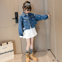 Girls spring cowboy coat 2023 new children in spring - spring jeans in the big childhood clothes tide