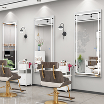 Barber shop mirror hair salon special beauty salon mirror new net red LED with light all-in-one mirror hair salon mirror table
