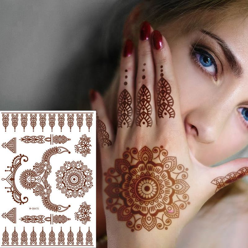 2023 New Classy Tattoo Stickers, European and American Semi-Permanent Brown-Red Indian Hannah Waterproof Lace Stickers Tattoo
