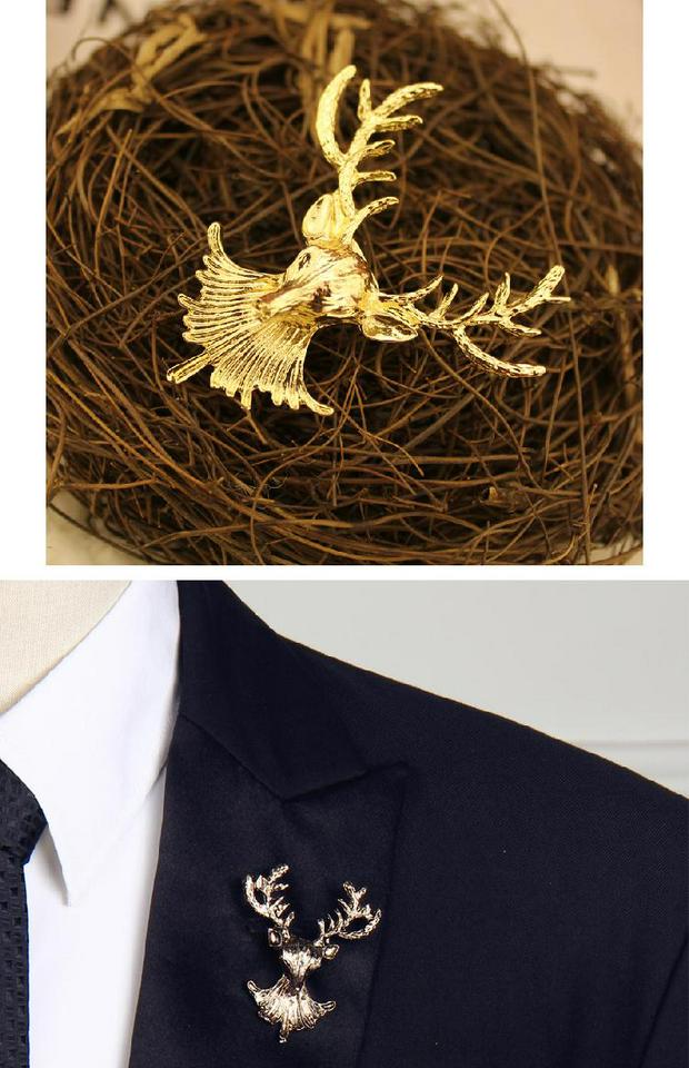 Tide nam và nữ phù hợp với áo khoác phụ kiện boutonniere Châu Âu và Hoa Kỳ retro kim loại đầu nai sừng trâm kim cổ L69 - Trâm cài phụ kiện cài áo vest nam
