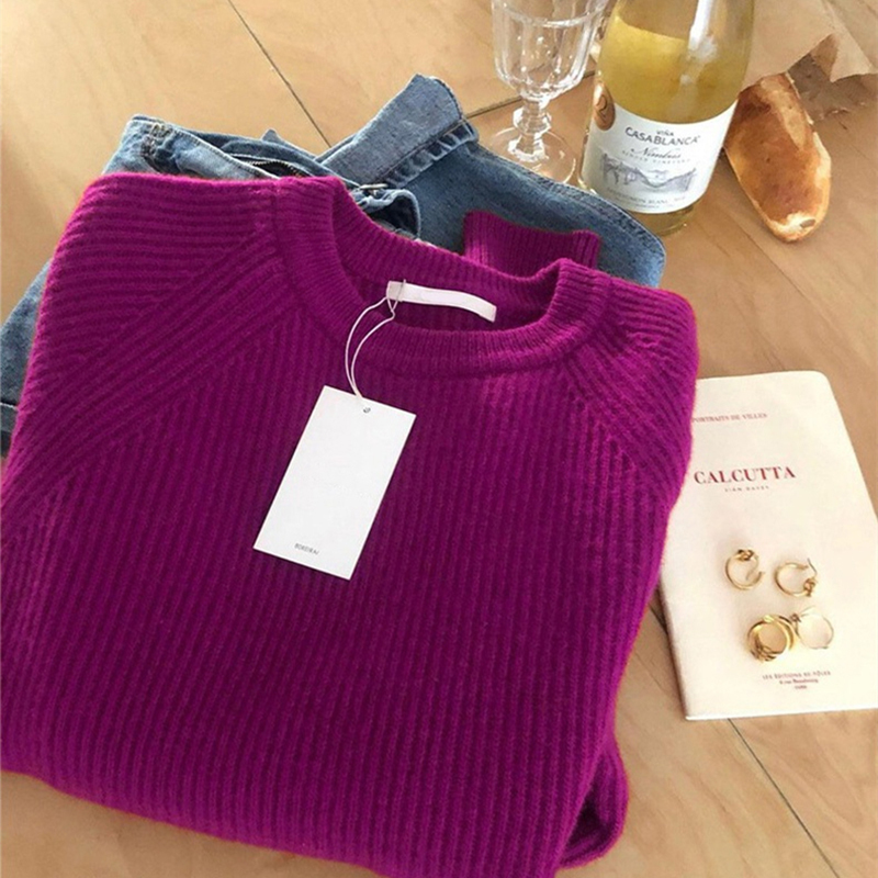Grape Purple Sweater for Women, Suitable for Autumn and Winter, Can Be Worn as an Inner Layer or Outerwear, Stylish, Loose, Lazy, Elegant, Slimming, Knitted Base Shirt