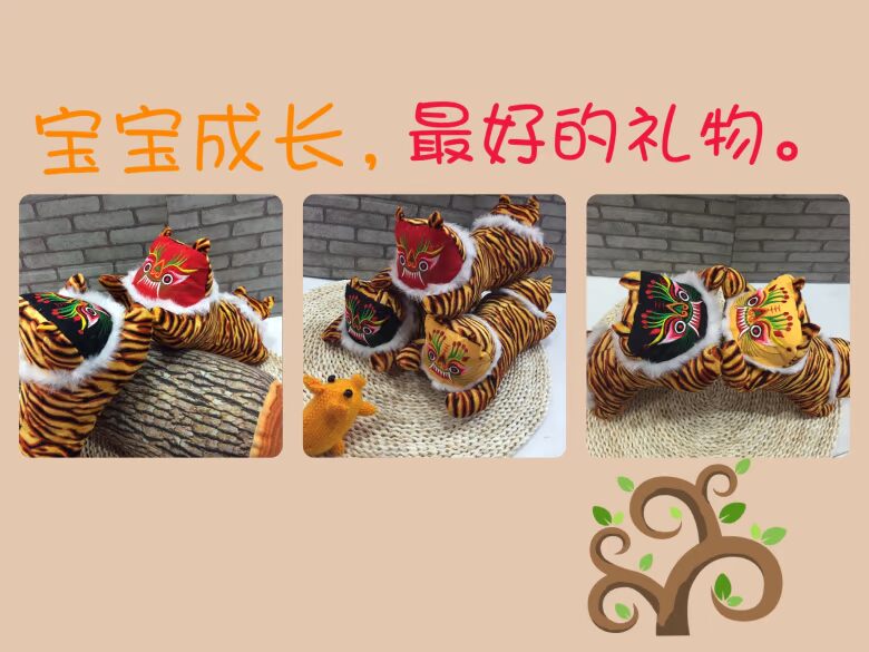 Hổ con hổ đồ chơi sang trọng hổ đồ chơi vải hổ hổ thêu tay đôi đầu hổ gối chống trào ngược concung