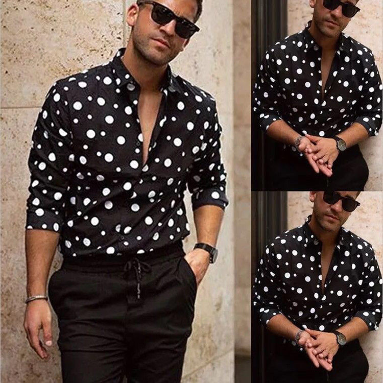 Polka dot casual long-sleev Men shirt leisure and long sleeve shirt