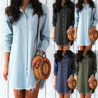 2019 Autumn Women Dress Lady Long Sleeve Shirt Dress Casual