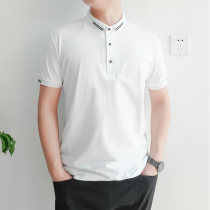 Mens polo shirt short sleeve casual versatile light business solid color stretch summer breathable cotton lapel shirt top