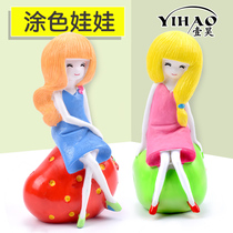 Childrens coloring doll glue not bad painted plaster doll piggy bank ceramic white embryo mold painted toys