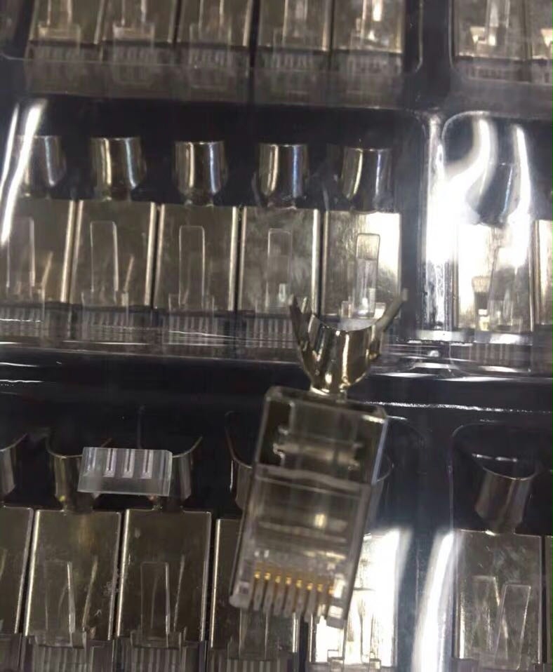 Seven classes of shielded crystal head RJ45 metal shielding network connector teng - trillion CAT7 over 6 - six mesh line head crystal head