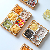 Day Style Ceramic Nuts Snack tray Bamboo Wood Sub-style Dining Room Candy Melon Seeds Dried Fruits Snack snack Snack Separate Tray