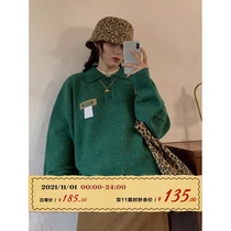 Old Mo classmate Zhang Zifeng pictorial with retro vintage green color point yarn loose polo sweater