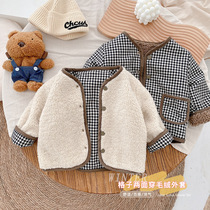 Children 0-6 years old double face coat autumn and winter boys thick cotton coat baby plaid baby lamb wool top