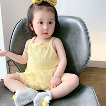 Baby summer thin air-conditioned coat baby camisole shorts two-piece set of childrens loungewear set breathable