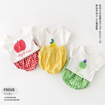 Girls summer new foreign style suit baby cute baby girl thin short sleeve plaid shorts cool two-piece set