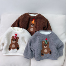 Kids sweater Korean version Christmas winter dress baby fleece thick sweatshirt baby cartoon autumn warm plush top