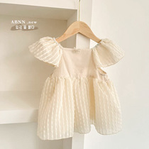 Baby Korean version summer dress dress girl baby sister dress fly sleeve princess dress Ha clothes newborn crawling suit