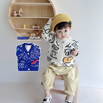 INS Korean version baby knitted cardigan spring and autumn new baby coat mens and womens autumn childrens sweater foreign autumn wear