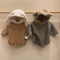 Baby autumn and winter one-piece plus fleece baby long sleeve hat newborn thick climbing suit warm outing clothes cute