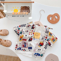 Baby boy fried street shirt summer childrens short sleeve thin print top Korean version boys manga shirt breathable