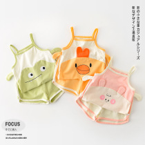 Childrens summer thin foreign style set Korean version cute male and female baby suspenders cool two-piece set super cute