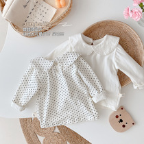 Baby long sleeve T-shirt autumn dress girl doll collar undershirt girl baby polka dot versatile top and outing clothes