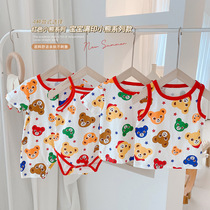 Baby net celebrity bear short sleeve T-shirt thin summer suit boys and girls climbing suit bear vest baby suspender jumpsuit trend