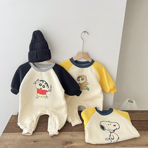 Baby jumpsuit thickened and fleece autumn and winter clothing warm clothes for men and women baby pajamas newborn crawlers outings