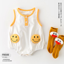 Baby summer one-piece newborn farts jacket thin male and female baby sleeveless crawling suit breathable super cute